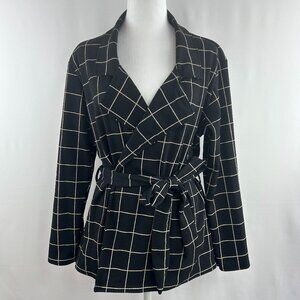 Boohoo Chic Windowpane Belted Blazer Black/White – Women's Large